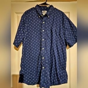 Men's XL Saddlebred Button Down Short Sleeve Business Casual Blue Paisley Shirt